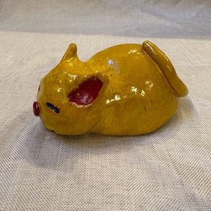 Cute Handmade Yellow Pottery Sleeping Cat